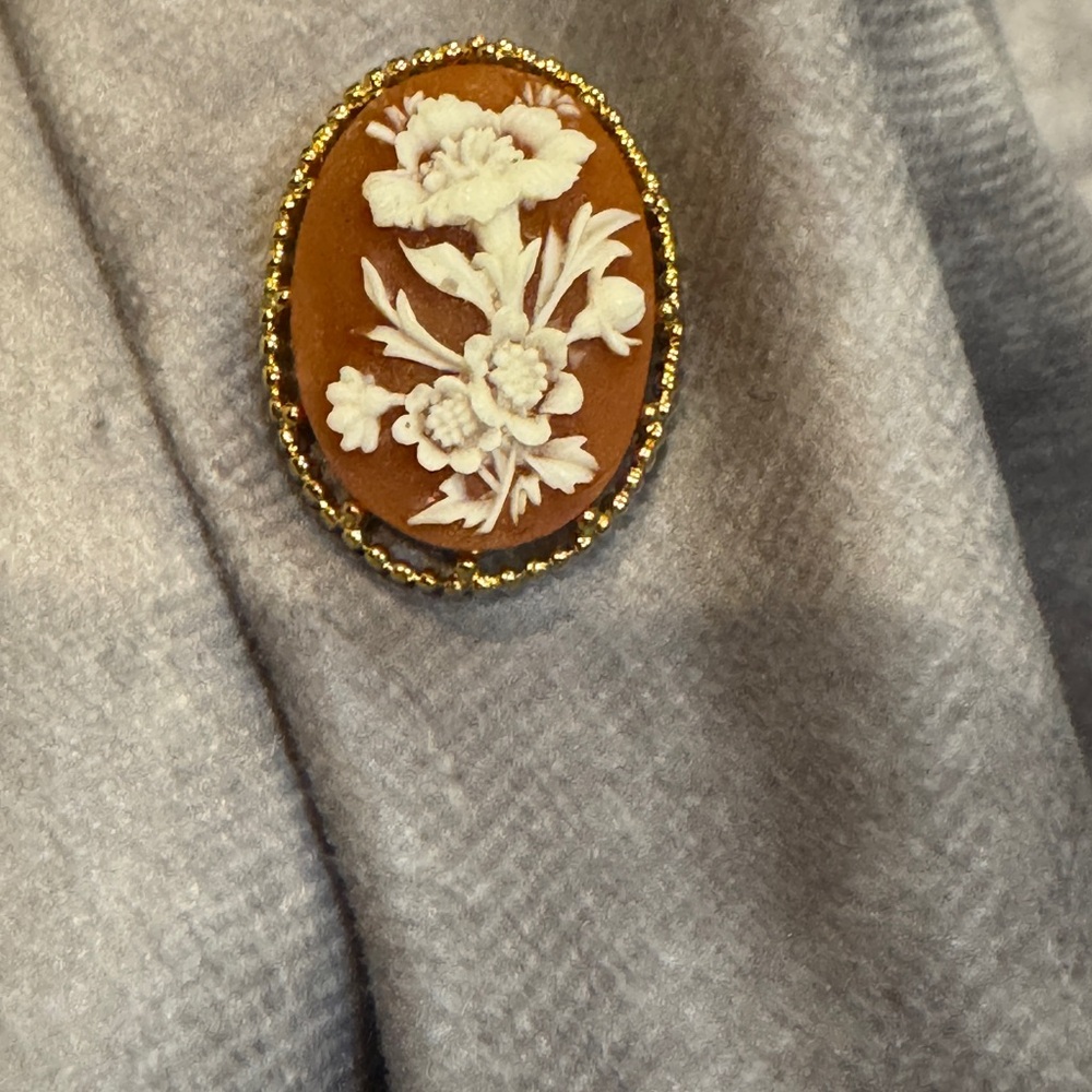 Vintage Floral Cameo Brooch by Trifari